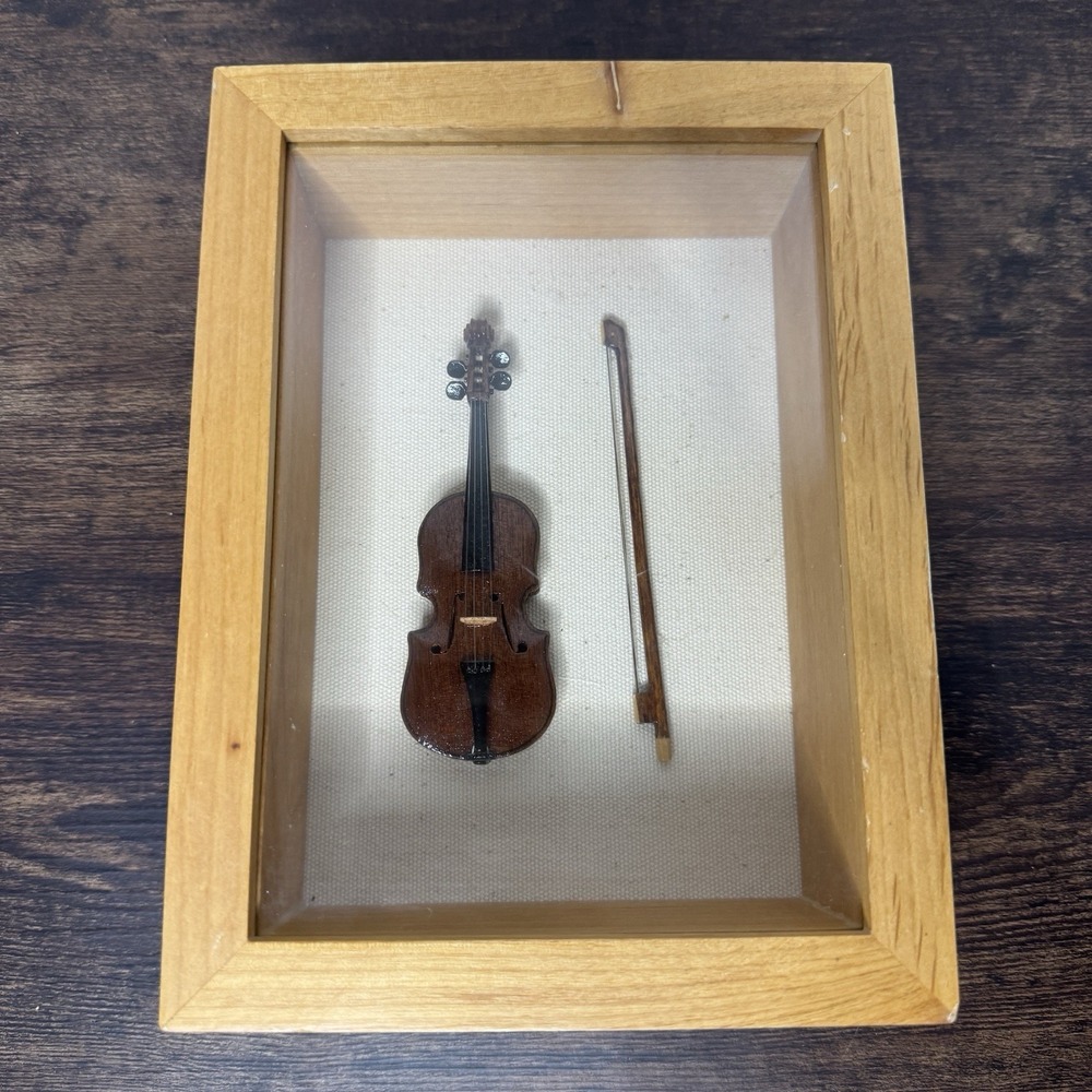 Framed Violin & Bow Shadow Box Glass Front Wall Hanging